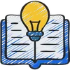 A sketchy image of an open book with a lightbulb in front of it.