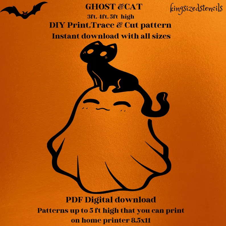A picture showing you the digital stencil that you can get to print out and help you make ghost yard decorations.