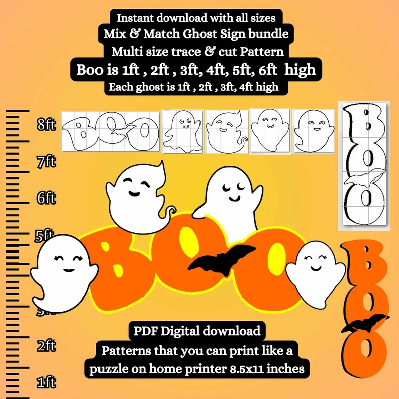 A picture showing you the digital pattern you can buy to help you make a ghost porch leaner.