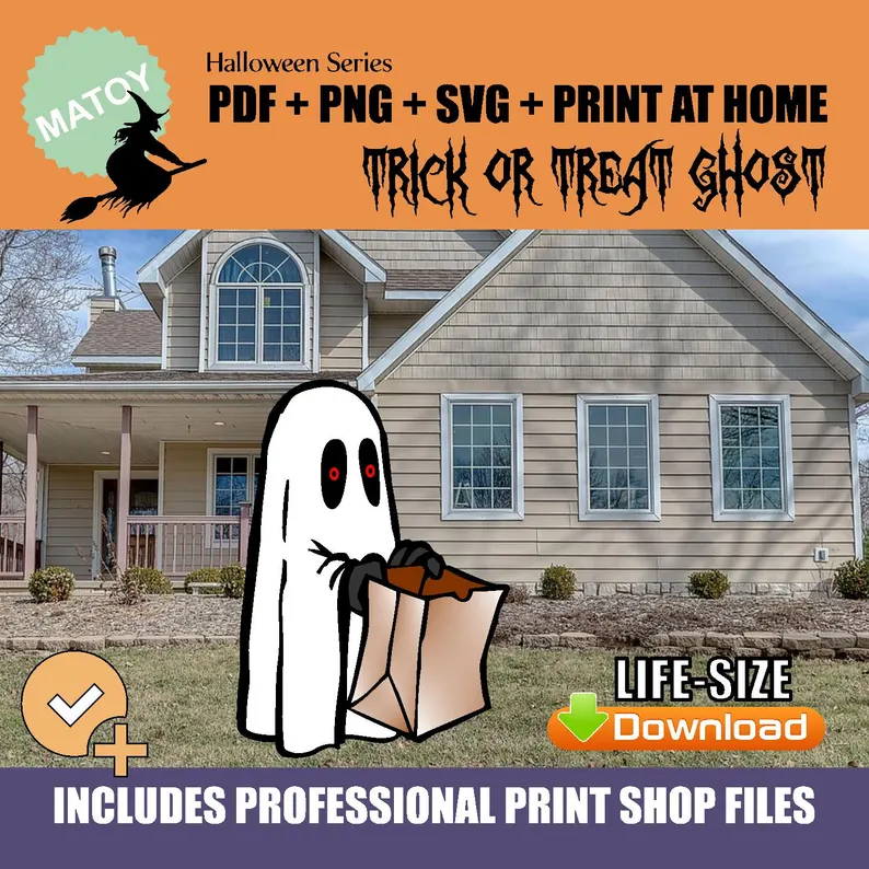A picture showing you the digital trick or treating ghost template you can get.