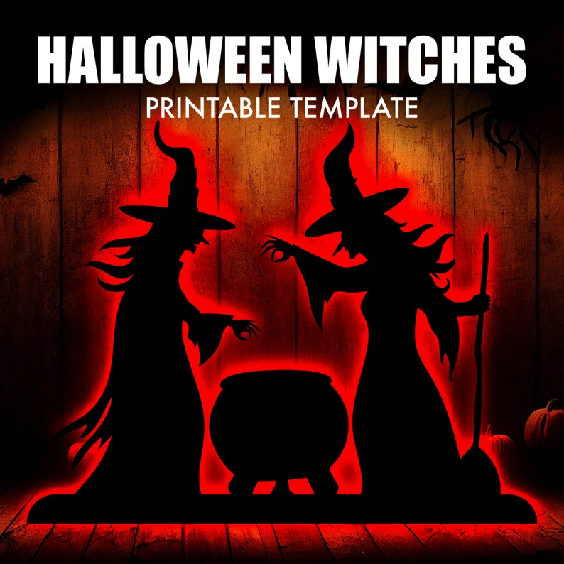 A picture showing off the 6ft witch halloween cutout template you can get.