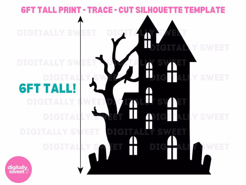 A haunted house cutout template.