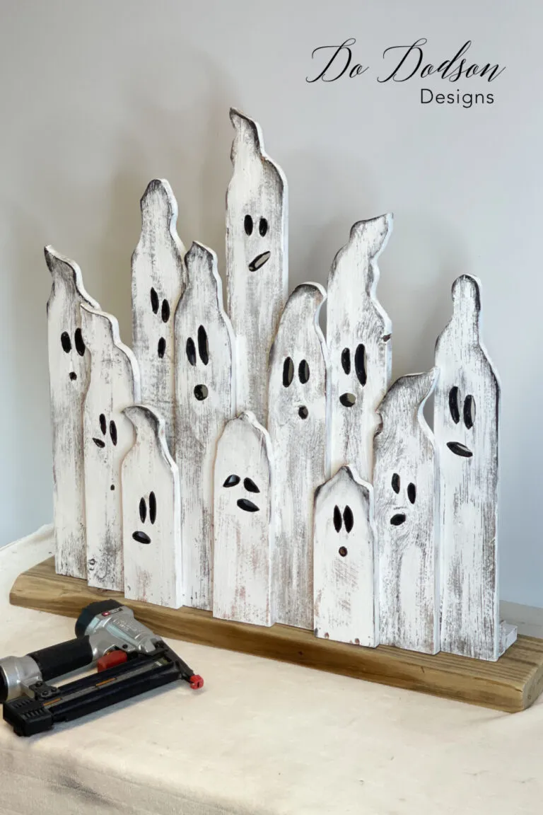 A picture showing off the cool scrap wood ghosts you can make.