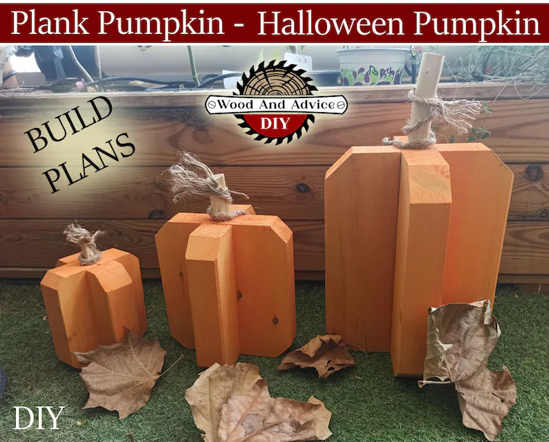 A picture of the three sizes of chunky wood pumpkin plans you can get.