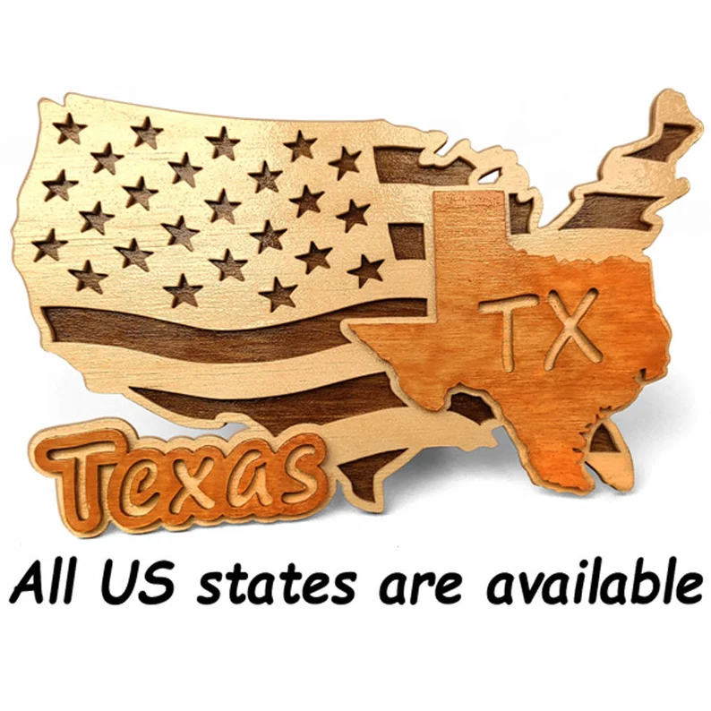 A woodworking pattern of all the different states.