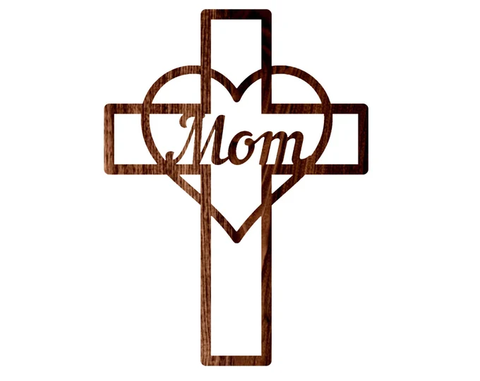 A cross with a heart and mom in the middle.